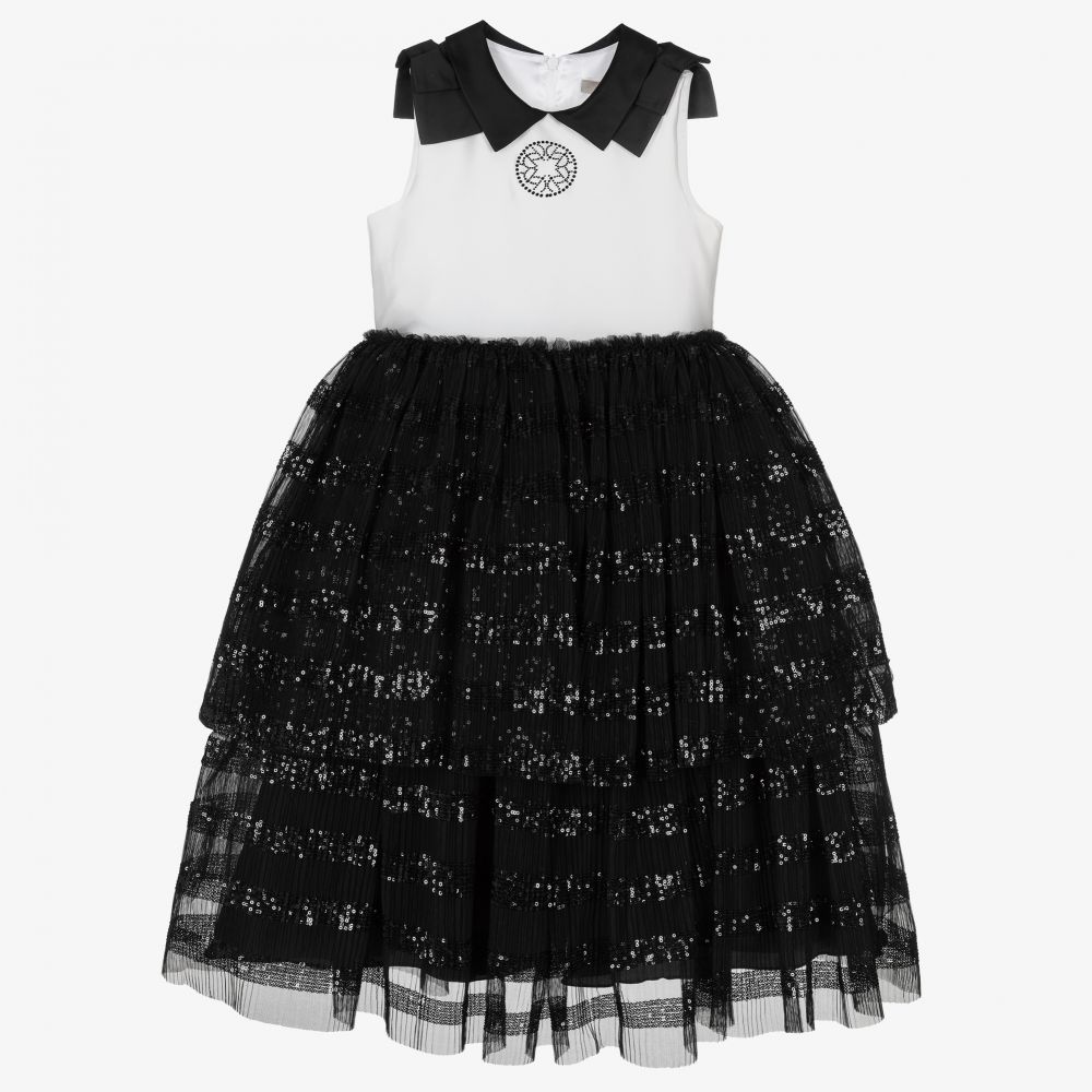 Elie Saab-فستان تول لون أبيض وأسود | Childrensalon Outlet