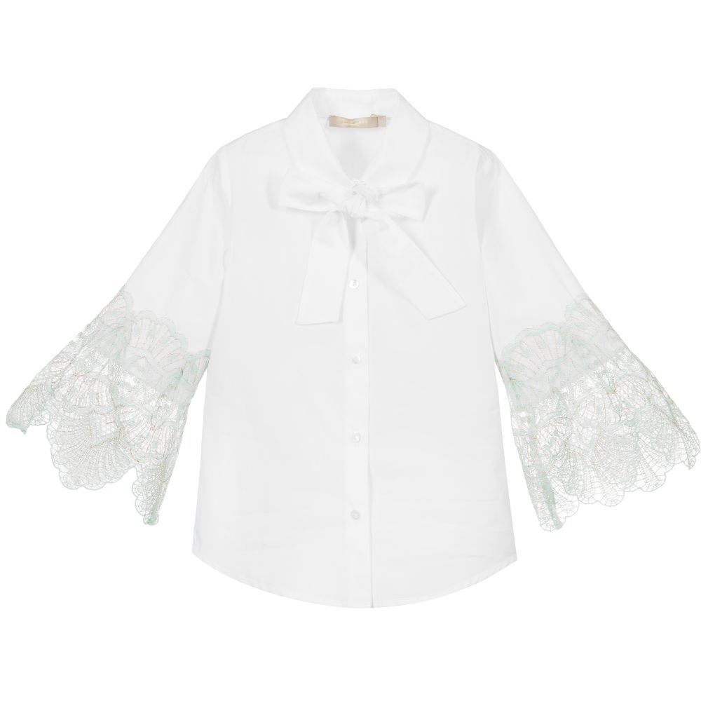 Elie Saab - Белая рубашка из хлопка с кружевом | Childrensalon