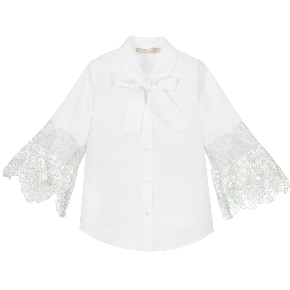 Elie Saab-White Cotton & Lace Shirt | Childrensalon Outlet