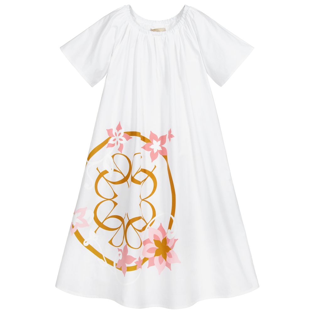 Elie Saab - Robe blanche en coton à logo | Childrensalon