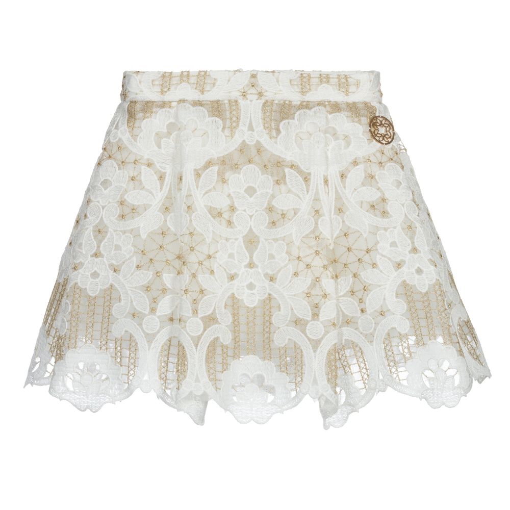 Elie Saab - White & Gold Lace Skirt  | Childrensalon