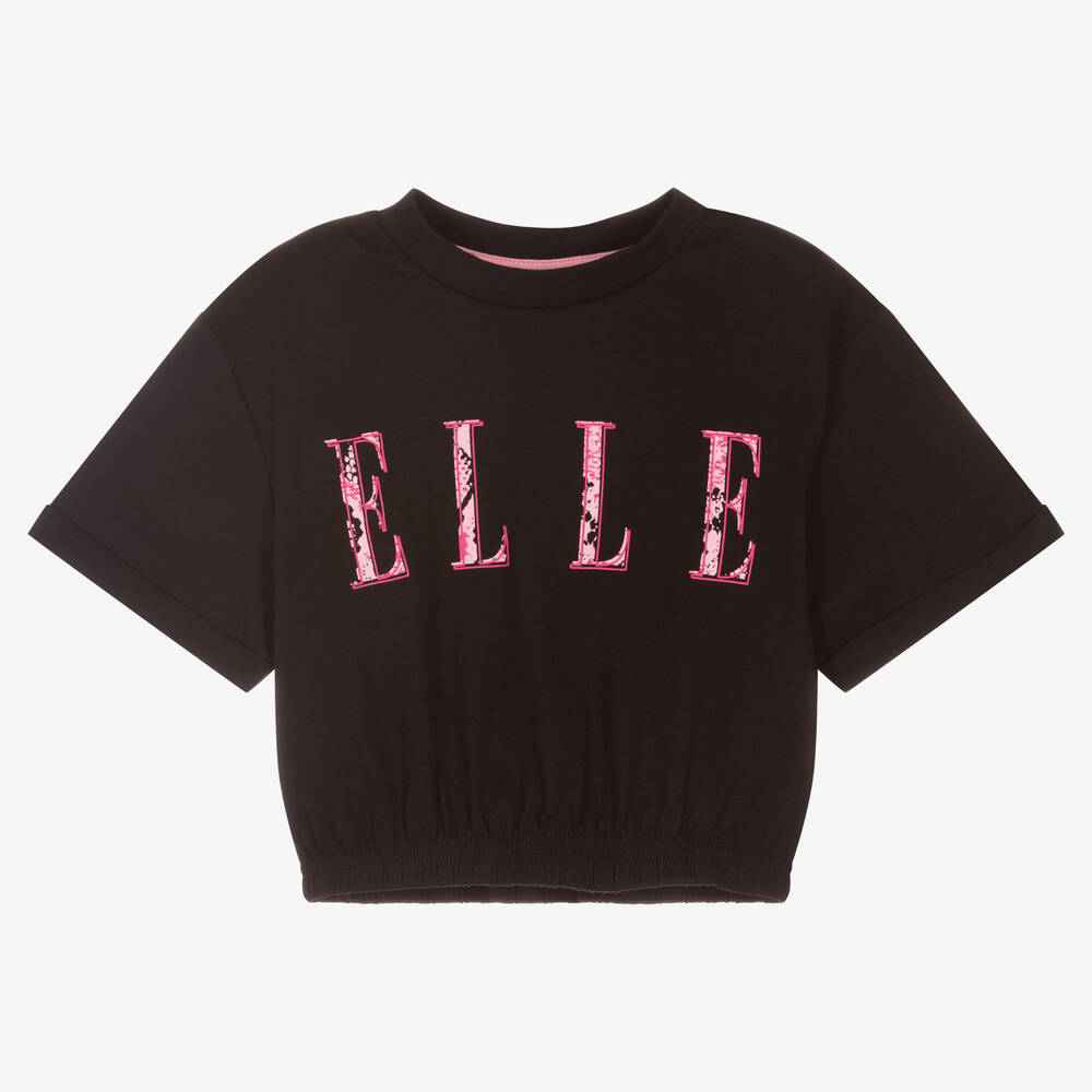 Elle - Black Cotton Logo T-Shirt | Childrensalon