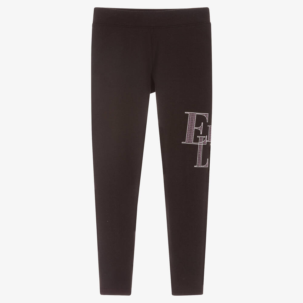 Elle - Black Logo Cotton Leggings | Childrensalon
