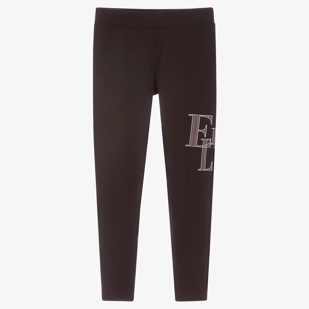 Elle-Black Logo Cotton Leggings | Childrensalon Outlet