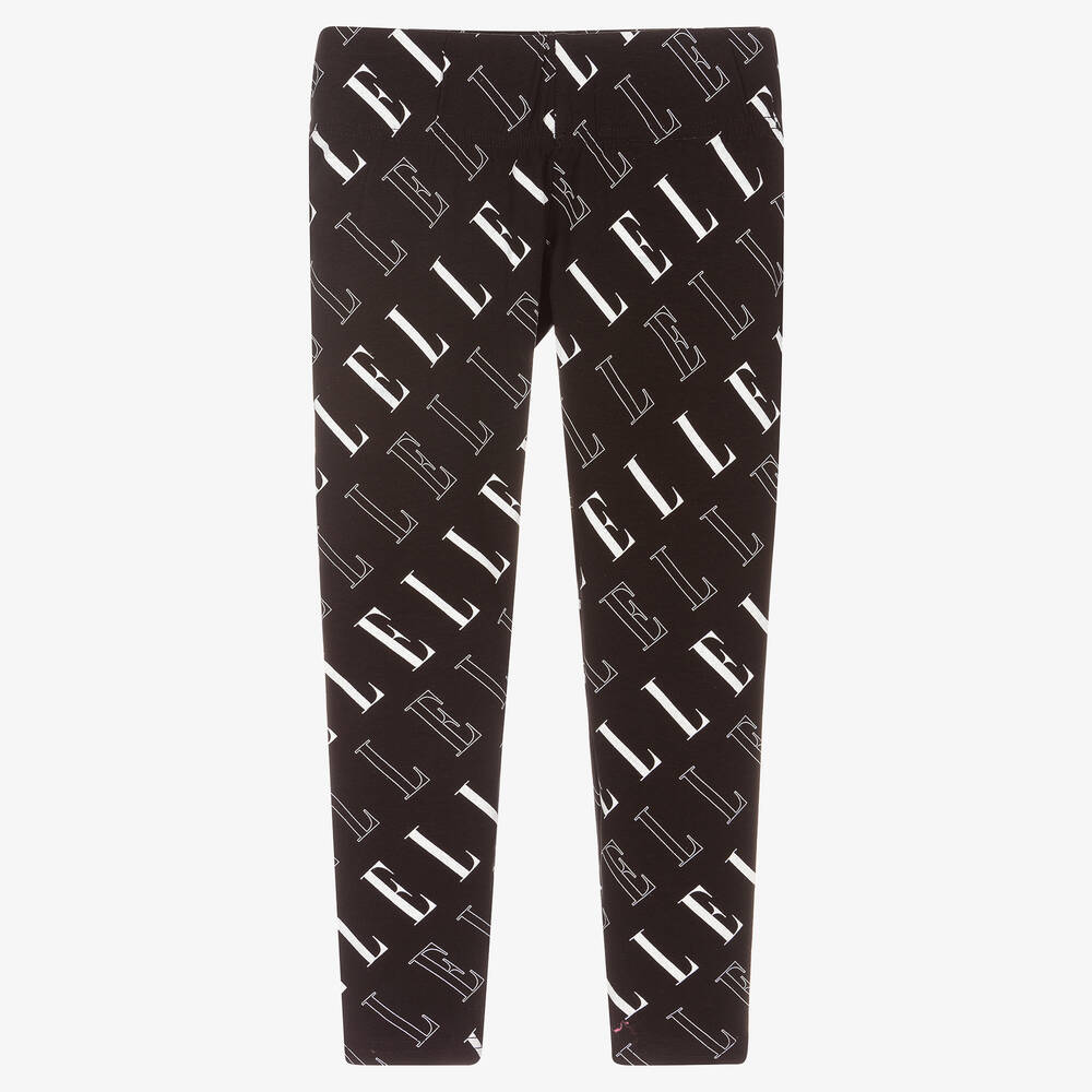 Elle - Black Logo Cotton Leggings | Childrensalon