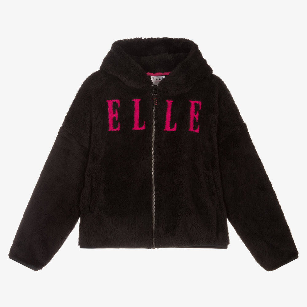 Elle-Black Logo Faux Fur Zip-Up Top | Childrensalon Outlet