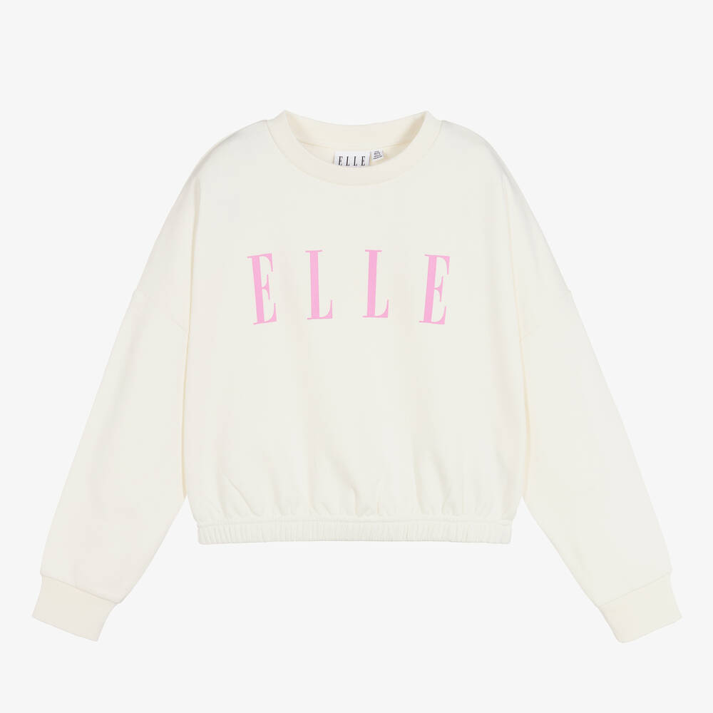 Elle-Cropped Ivory Logo Sweatshirt | Childrensalon Outlet