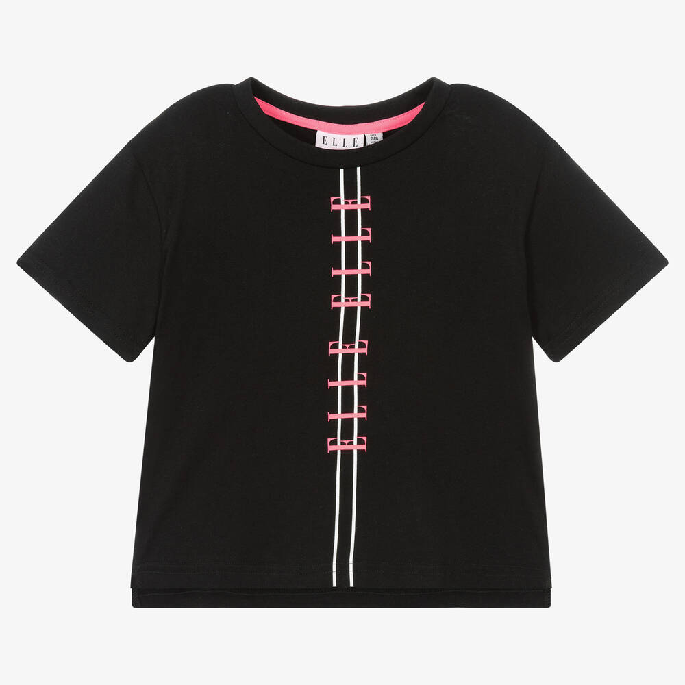 Elle - Girls Black Cotton Logo T-Shirt | Childrensalon