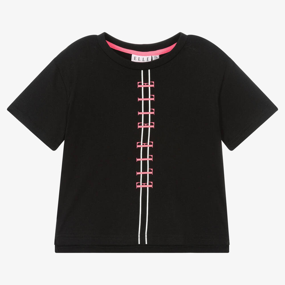 Elle-Girls Black Cotton Logo T-Shirt | Childrensalon Outlet