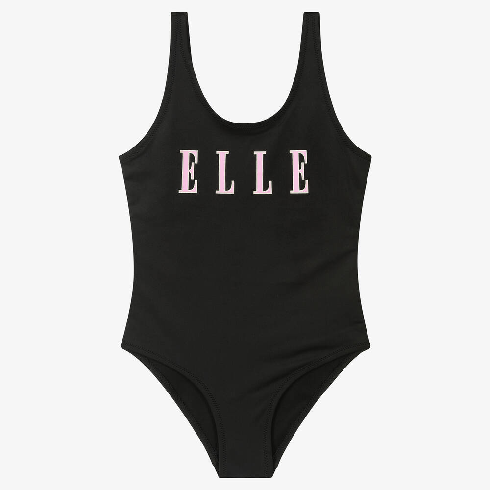 Elle - Girls Black Logo Swimsuit | Childrensalon