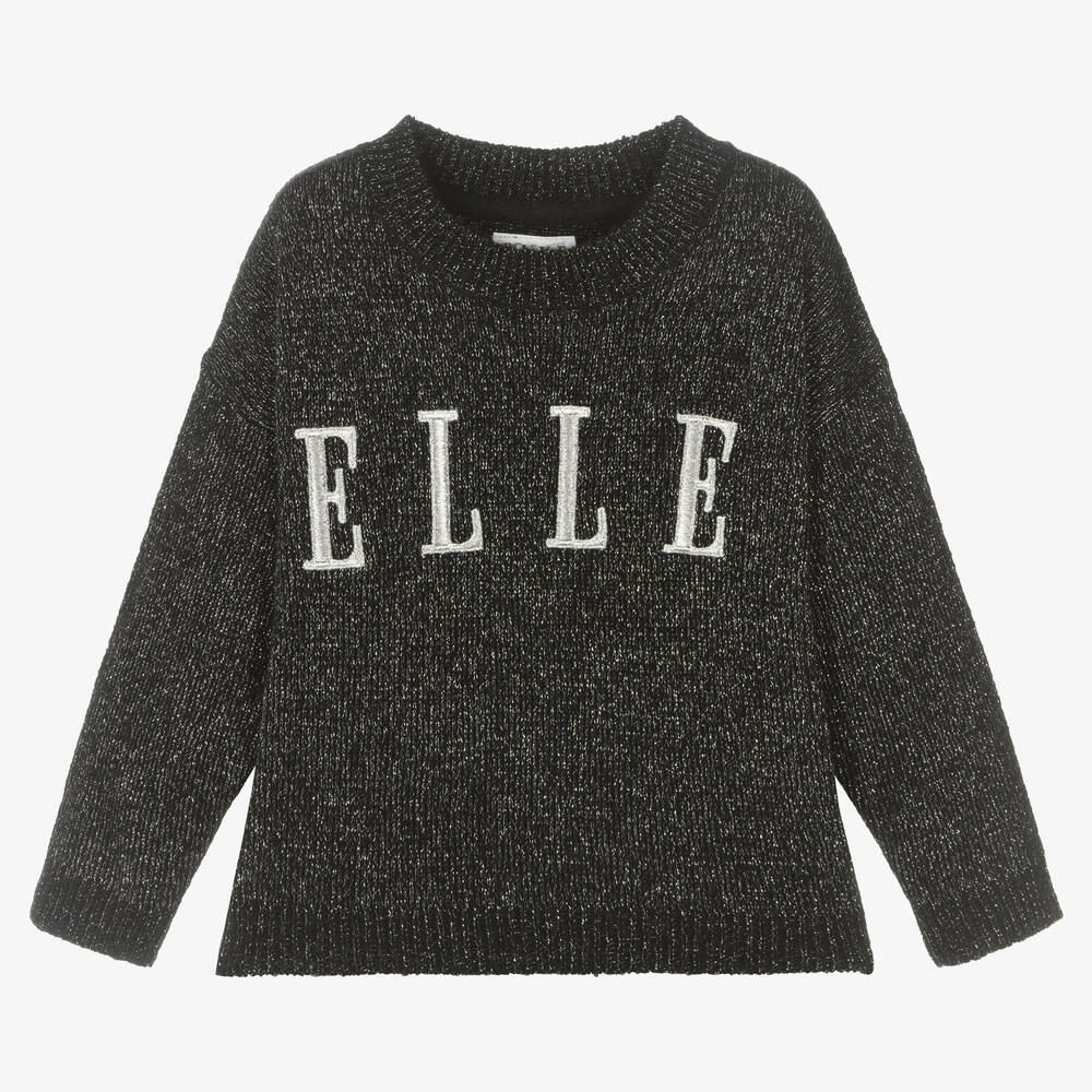 Elle - Girls Black & Silver Logo Jumper | Childrensalon