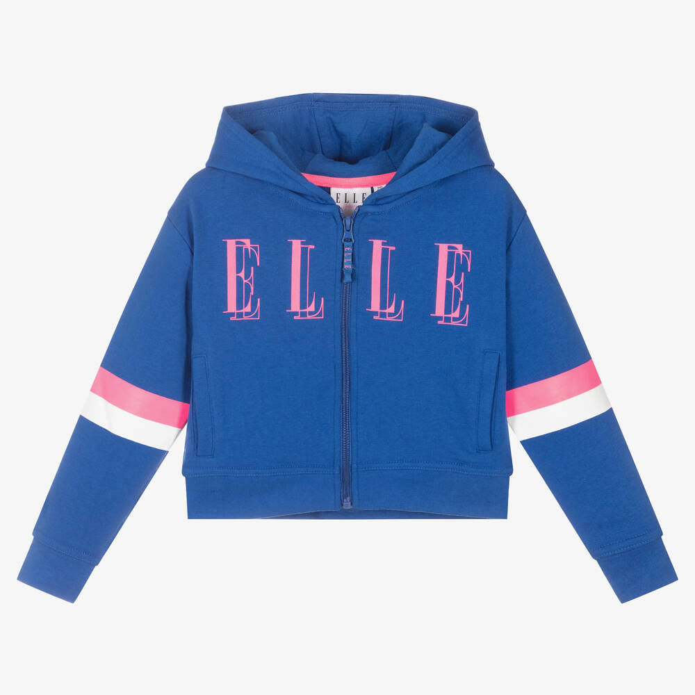 Elle - Girls Blue Logo Zip-Up Hoodie | Childrensalon