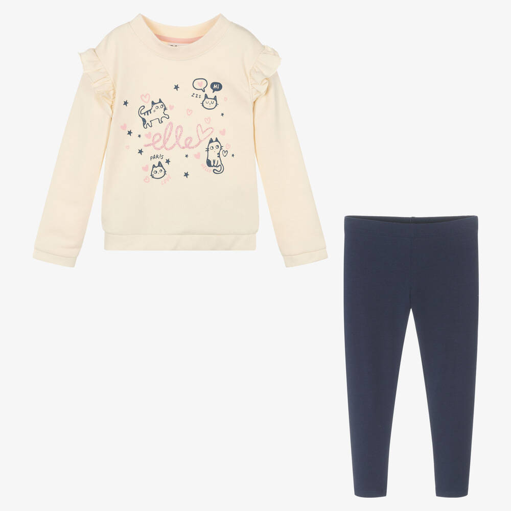 إيل-Girls Ivory & Blue Leggings Set | Childrensalon Outlet