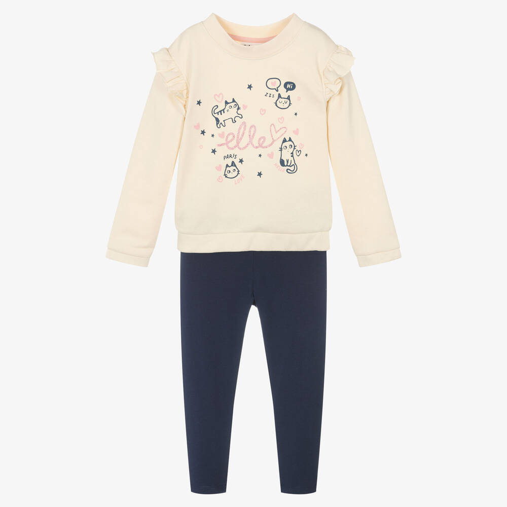 Elle - Girls Ivory & Blue Leggings Set | Childrensalon