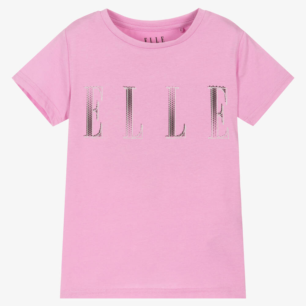Elle - Girls Pink Cotton Logo T-Shirt | Childrensalon
