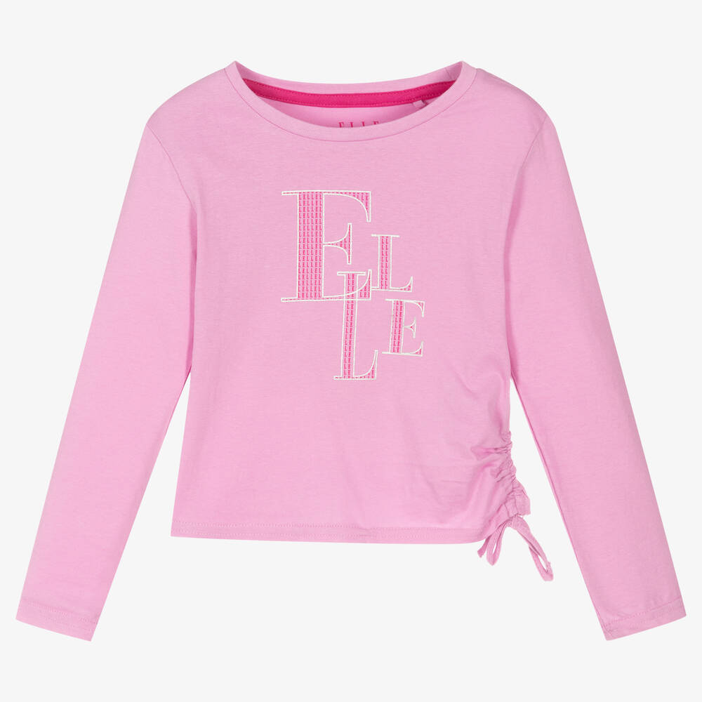 Elle - Girls Pink Cotton Logo Top | Childrensalon
