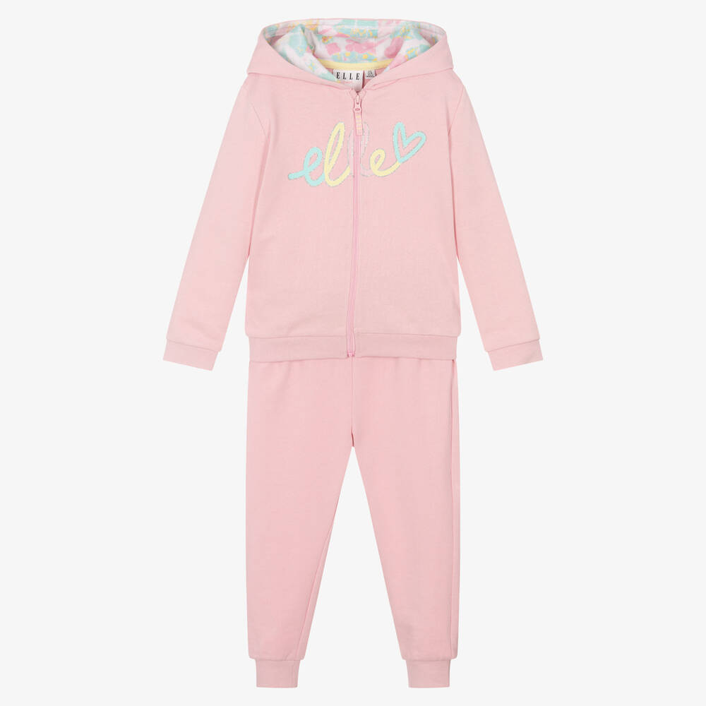 Elle - Girls Pink Cotton Tracksuit | Childrensalon