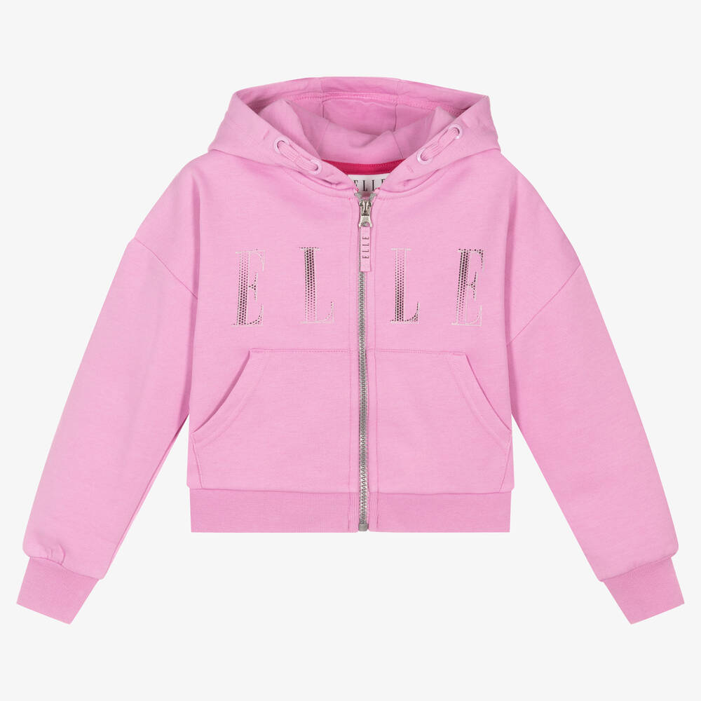 Elle - Girls Pink Cotton Zip-Up Top | Childrensalon