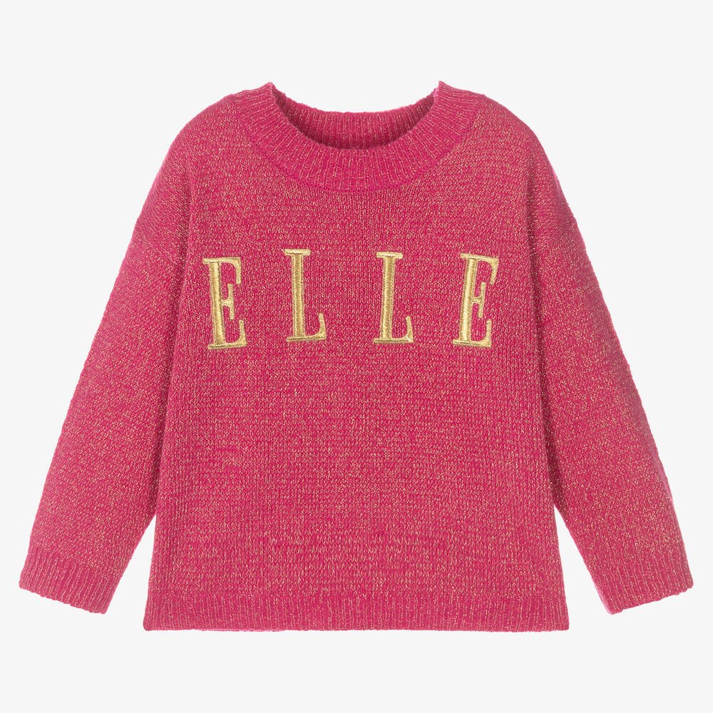 Elle - Girls Pink & Gold Logo Jumper | Childrensalon