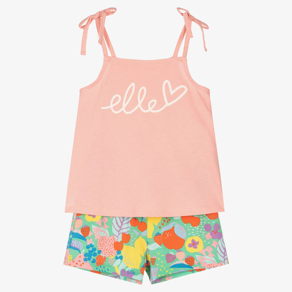Elle - Girls Pink & Green Shorts Set | Childrensalon