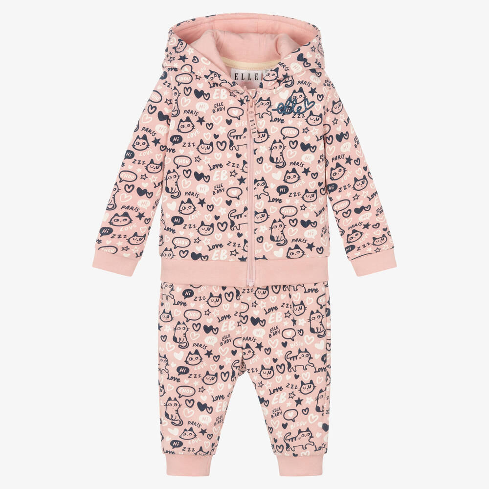 Elle - Girls Pink Jersey Tracksuit | Childrensalon