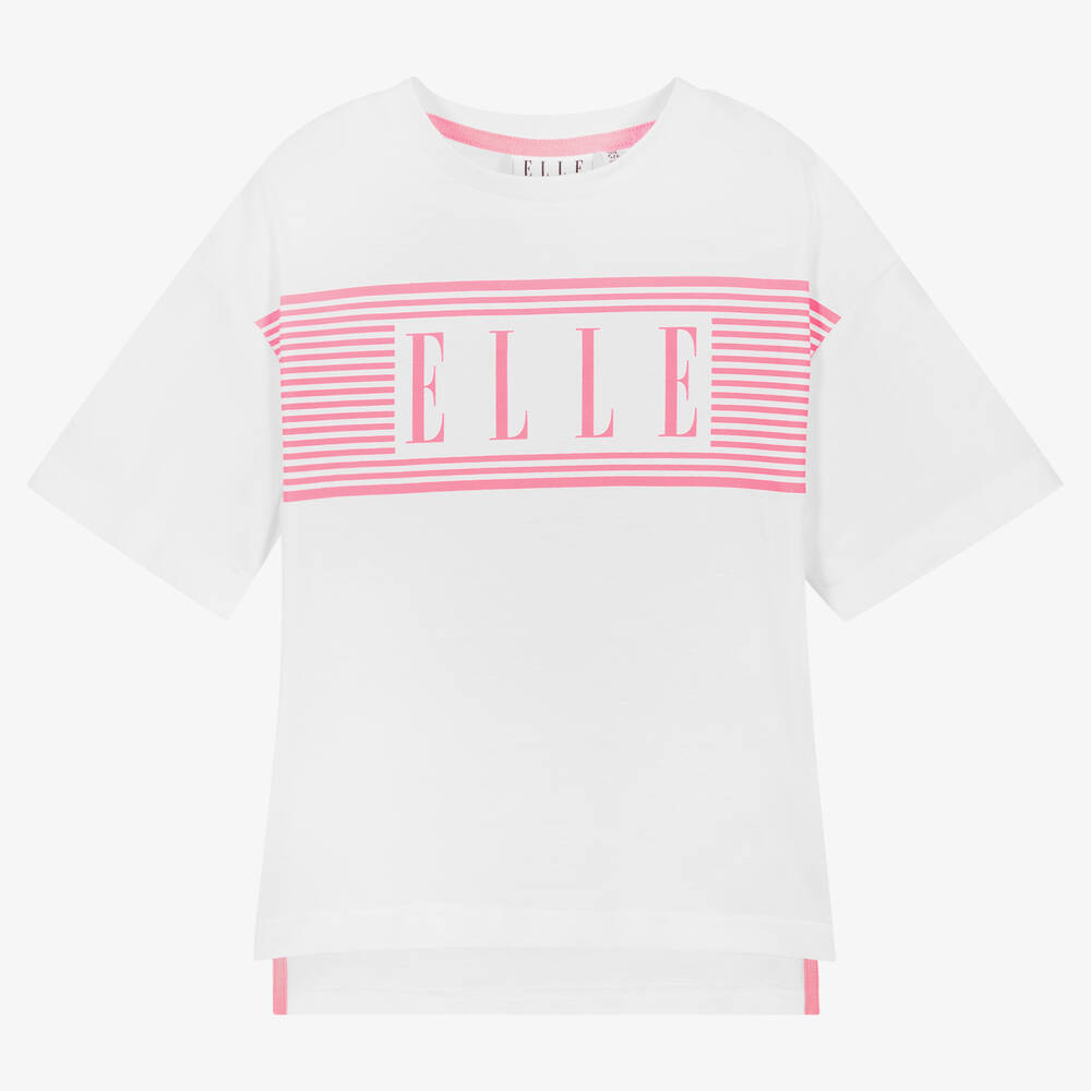 Elle - Girls White Cotton Logo T-Shirt | Childrensalon