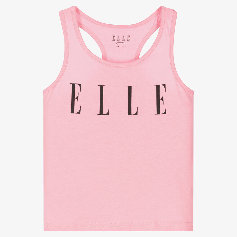 Elle - Pink Cotton Logo Vest Top | Childrensalon