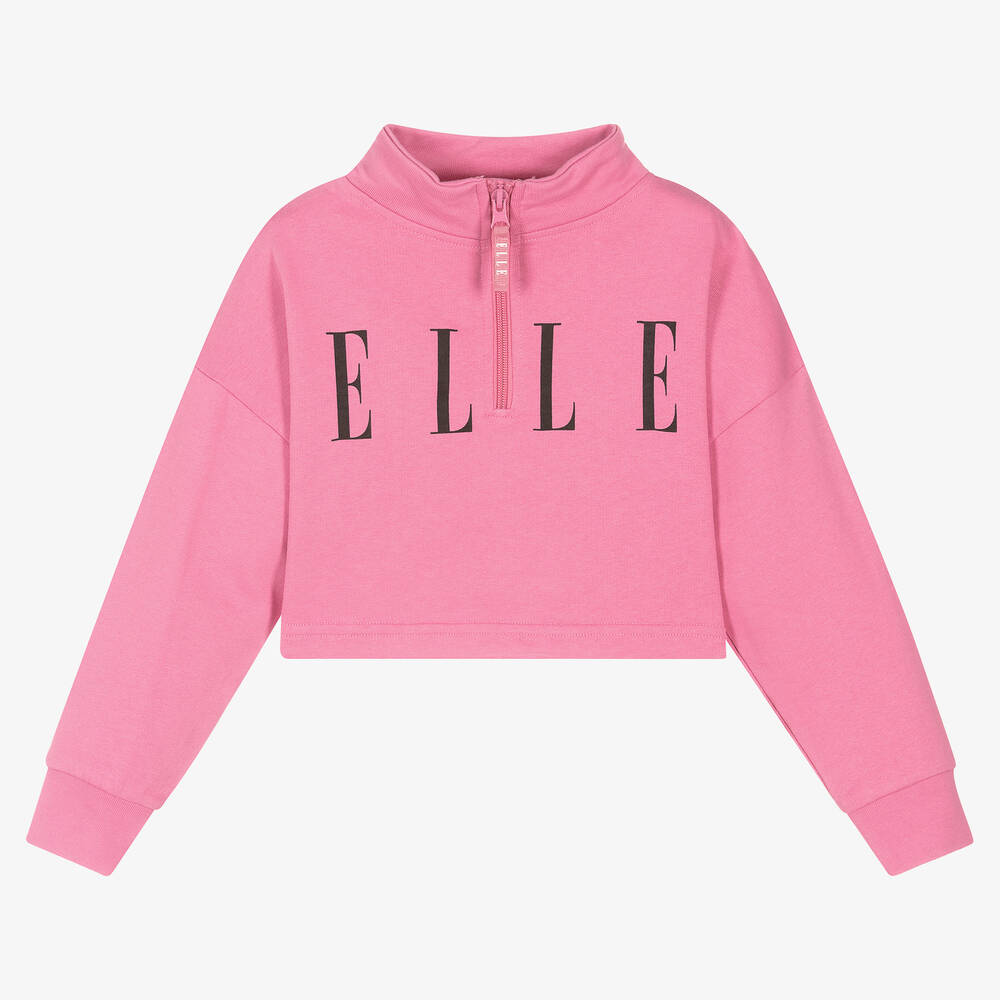 Elle - Pink Half-Zip Logo Sweatshirt | Childrensalon