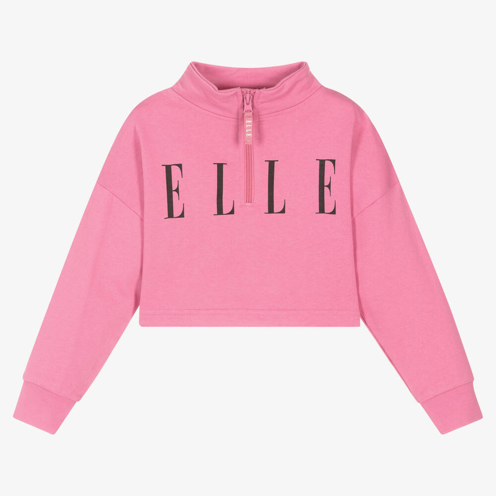 Elle-Pink Quarter-Zip Logo Sweatshirt | Childrensalon Outlet