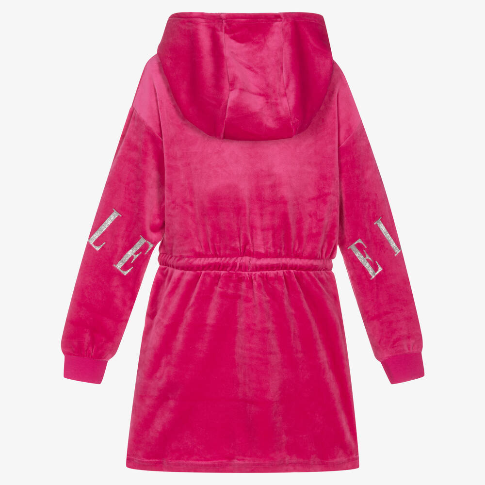 Elle Pink Velour Hooded Logo Dress Childrensalon Outlet