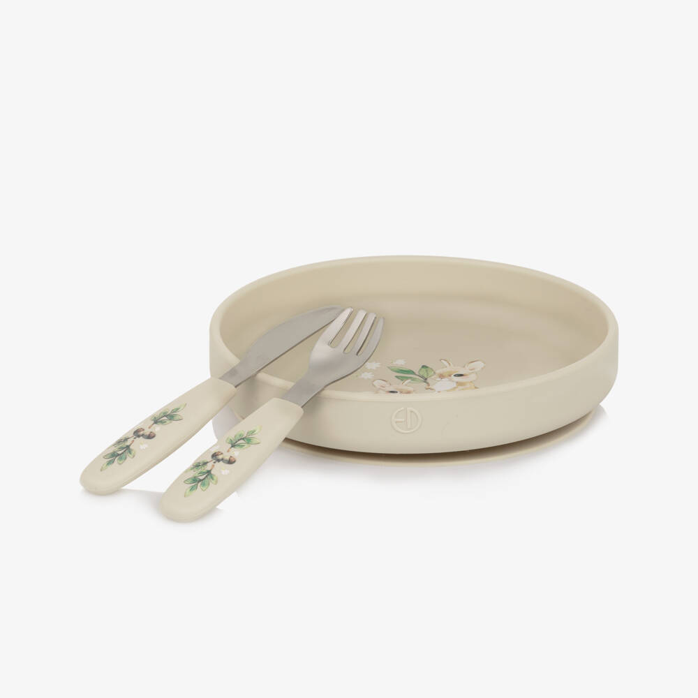 Elodie-Beige Bunny Darling Plate & Cutlery Set | Childrensalon Outlet