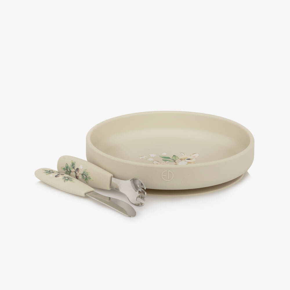 Elodie-Beige Bunny Darling Plate & Cutlery Set | Childrensalon Outlet