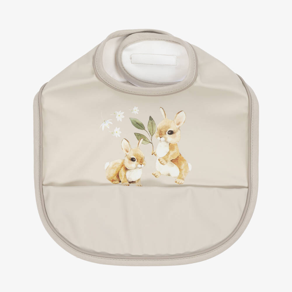 Elodie-Beige Wipe-Clean Bunny Bib | Childrensalon Outlet