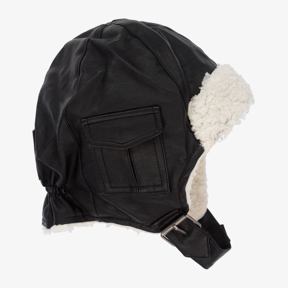 Elodie-قبعة أطفال ولادي جلد صناعي لون أسود | Childrensalon Outlet