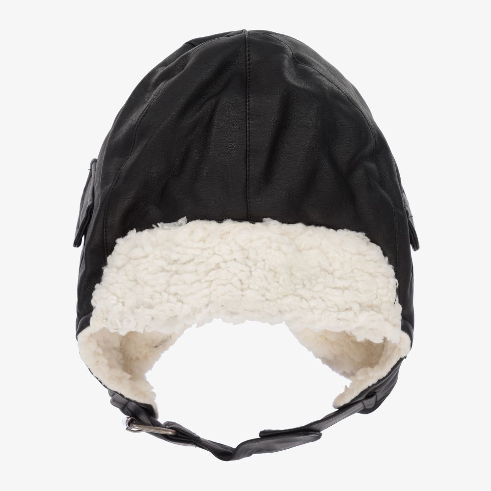 Elodie - Black Faux Leather Aviator Hat | Childrensalon