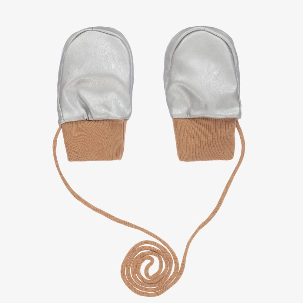 Elodie-Boys Silver Warm Faux Leather Mittens | Childrensalon Outlet