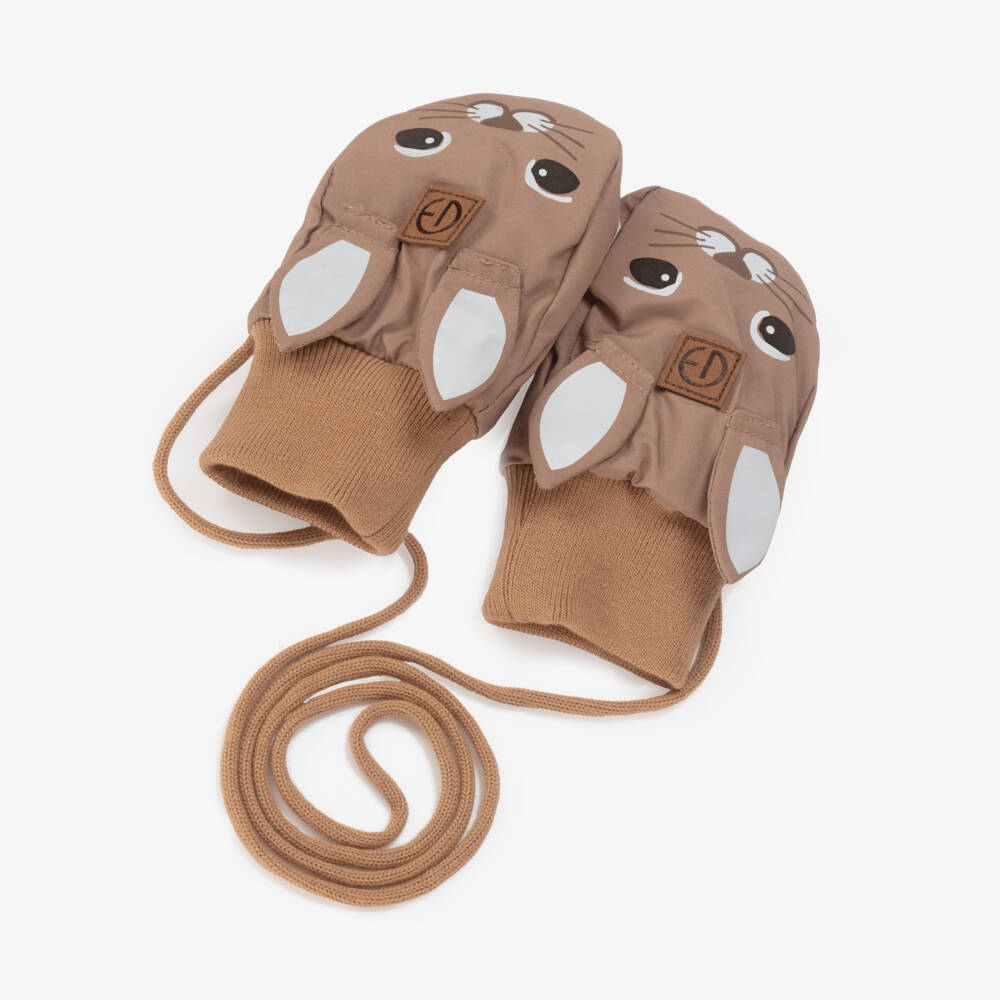 Elodie-Brown Bunny Baby Mittens | Childrensalon Outlet