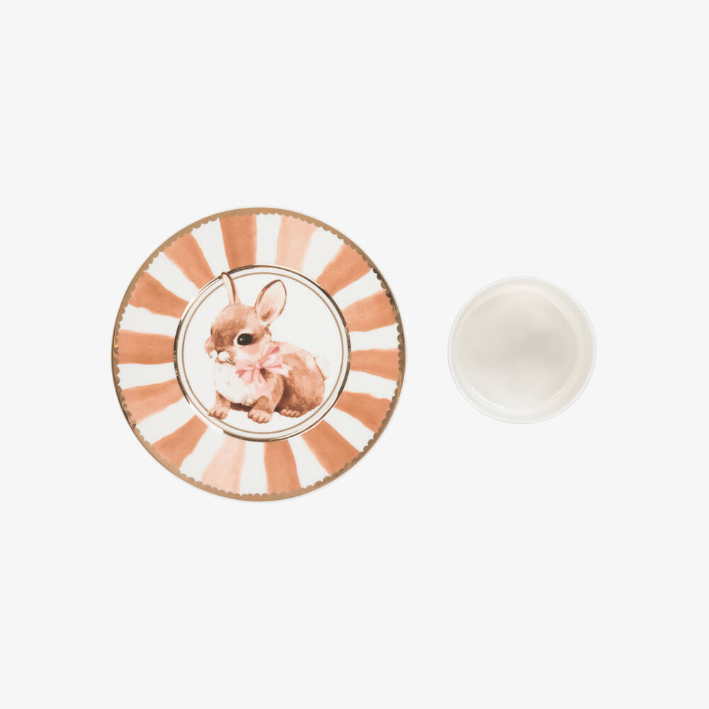 Elodie-Brown & White Bunny Darling Porcelain Plate & Bowl Set | Childrensalon Outlet