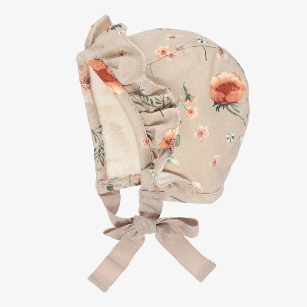 Elodie-Girls Beige Blossom Ruffle Hat | Childrensalon Outlet