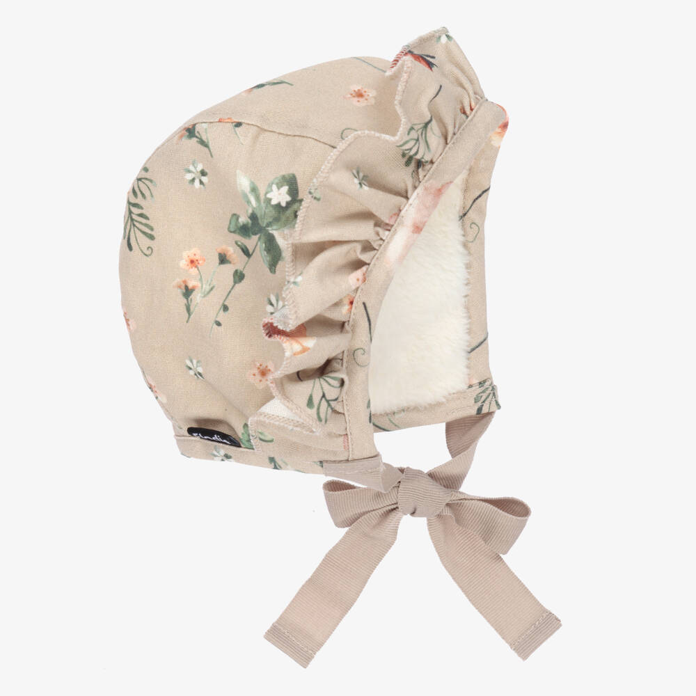 Elodie-Girls Beige Blossom Ruffle Hat | Childrensalon Outlet