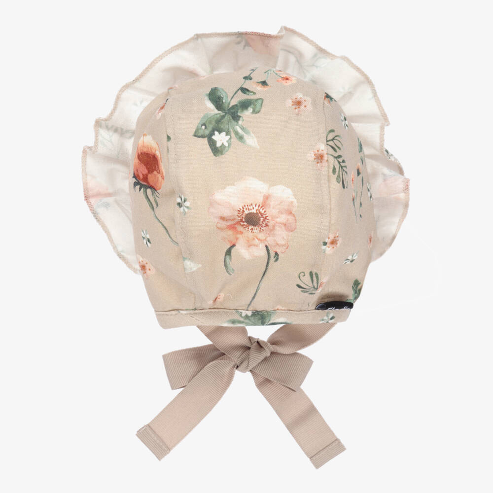 Elodie-Girls Beige Blossom Ruffle Hat | Childrensalon Outlet