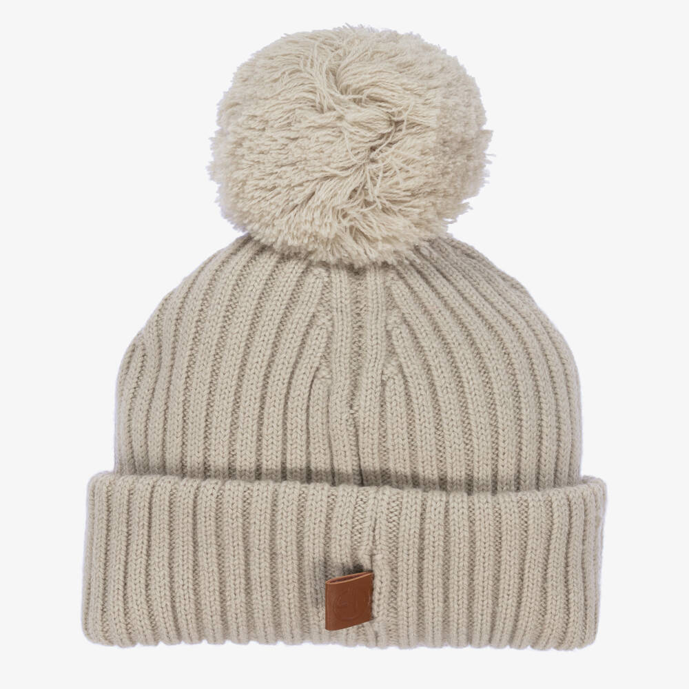 Elodie-Girls Beige Pom-Pom Wool Hat | Childrensalon Outlet