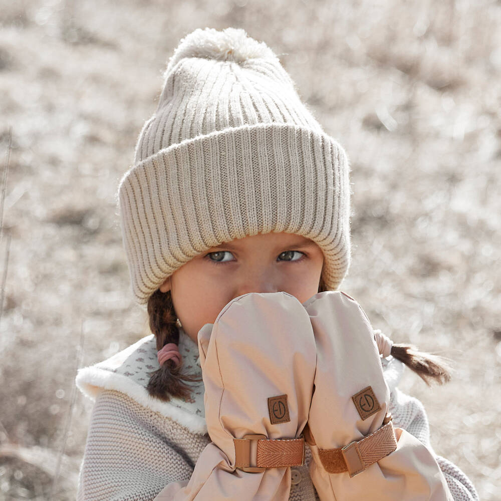 Elodie-Girls Beige Pom-Pom Wool Hat | Childrensalon Outlet