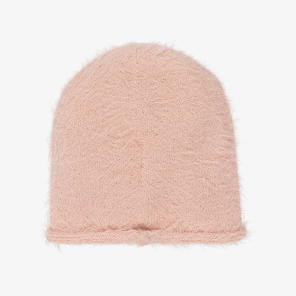 Elodie-Girls Powder Pink Furry Knit Beanie | Childrensalon Outlet