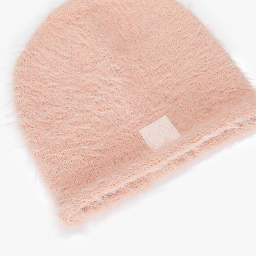 Elodie-Girls Powder Pink Furry Knit Beanie | Childrensalon Outlet