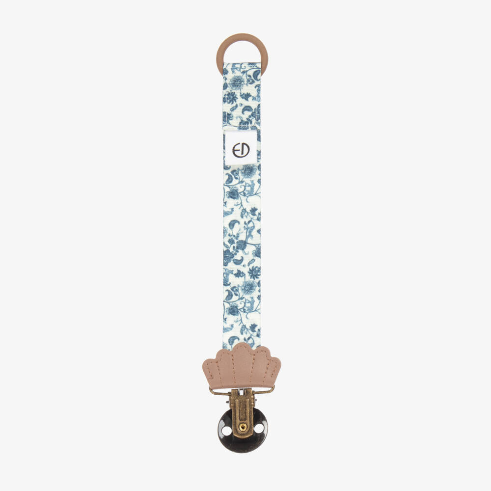 Elodie-Ivory & Blue Garden Leo Toile Dummy Clip | Childrensalon Outlet