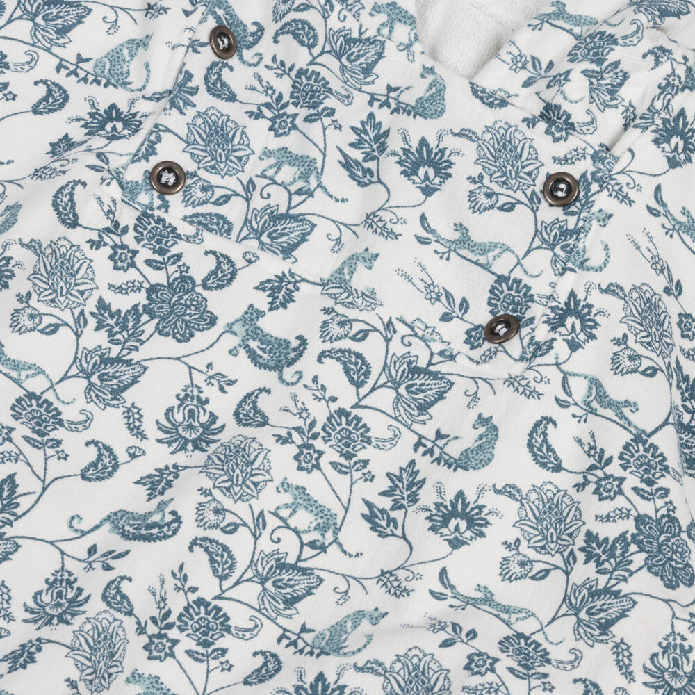 Elodie-Ivory & Blue Garden Leo Toile Print Poncho Towel | Childrensalon Outlet