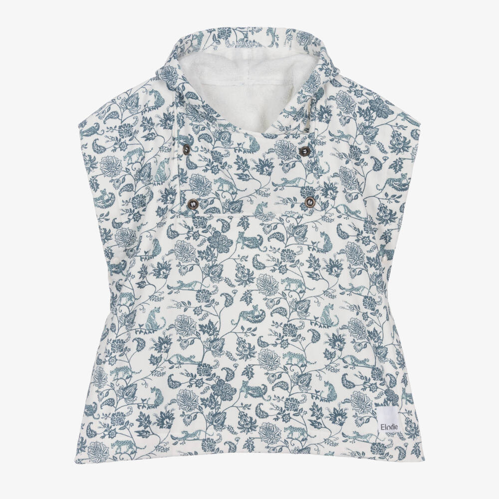 Elodie-Ivory & Blue Garden Leo Toile Print Poncho Towel | Childrensalon Outlet