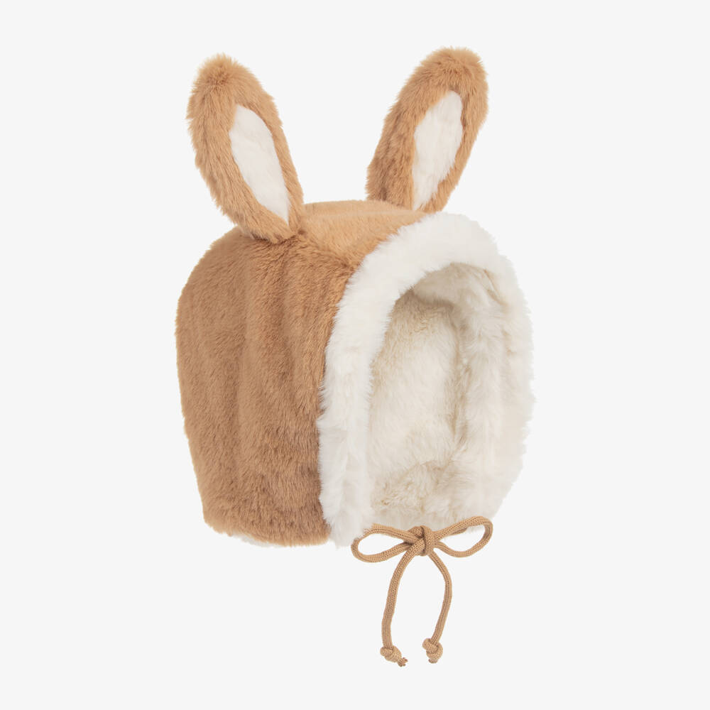 Elodie-Tan Plush Bunny Baby Bonnet | Childrensalon Outlet