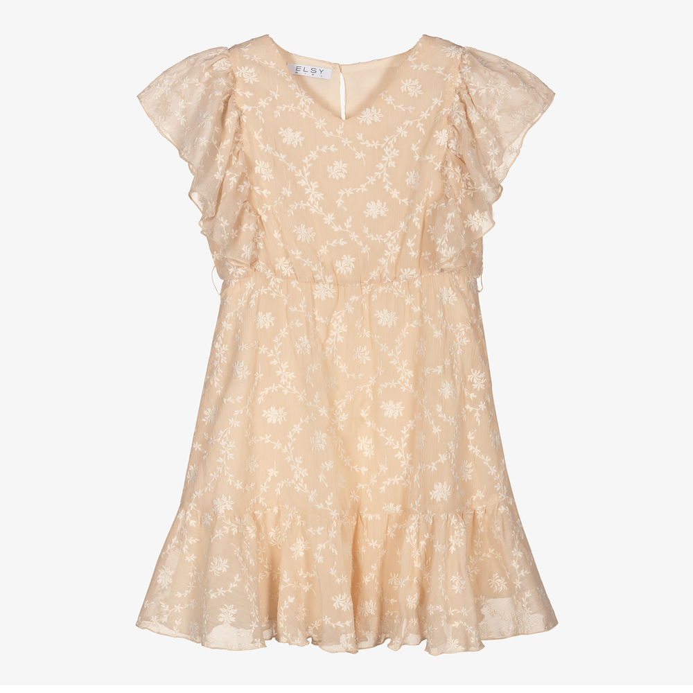Elsy-Бежевое платье с цветочной вышивкой | Childrensalon Outlet
